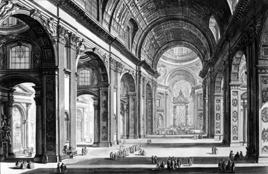 Blick in das Innere des Petersdoms, aus der Serie „Ansichten von Rom“, um 1760